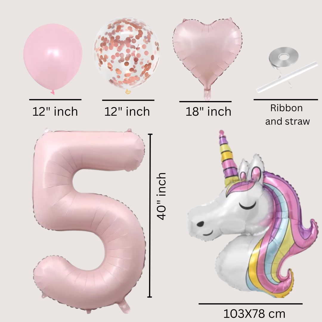 Unicorn Numbers  Balloon Set  Pink 40" Foil Balloons for Girls Birthday Party