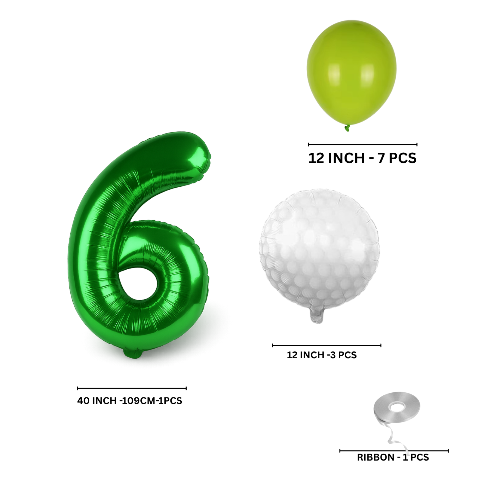 0-9 Golf Birthday Balloons Decoration Set | Green Foil Numbers + Golf Balloons