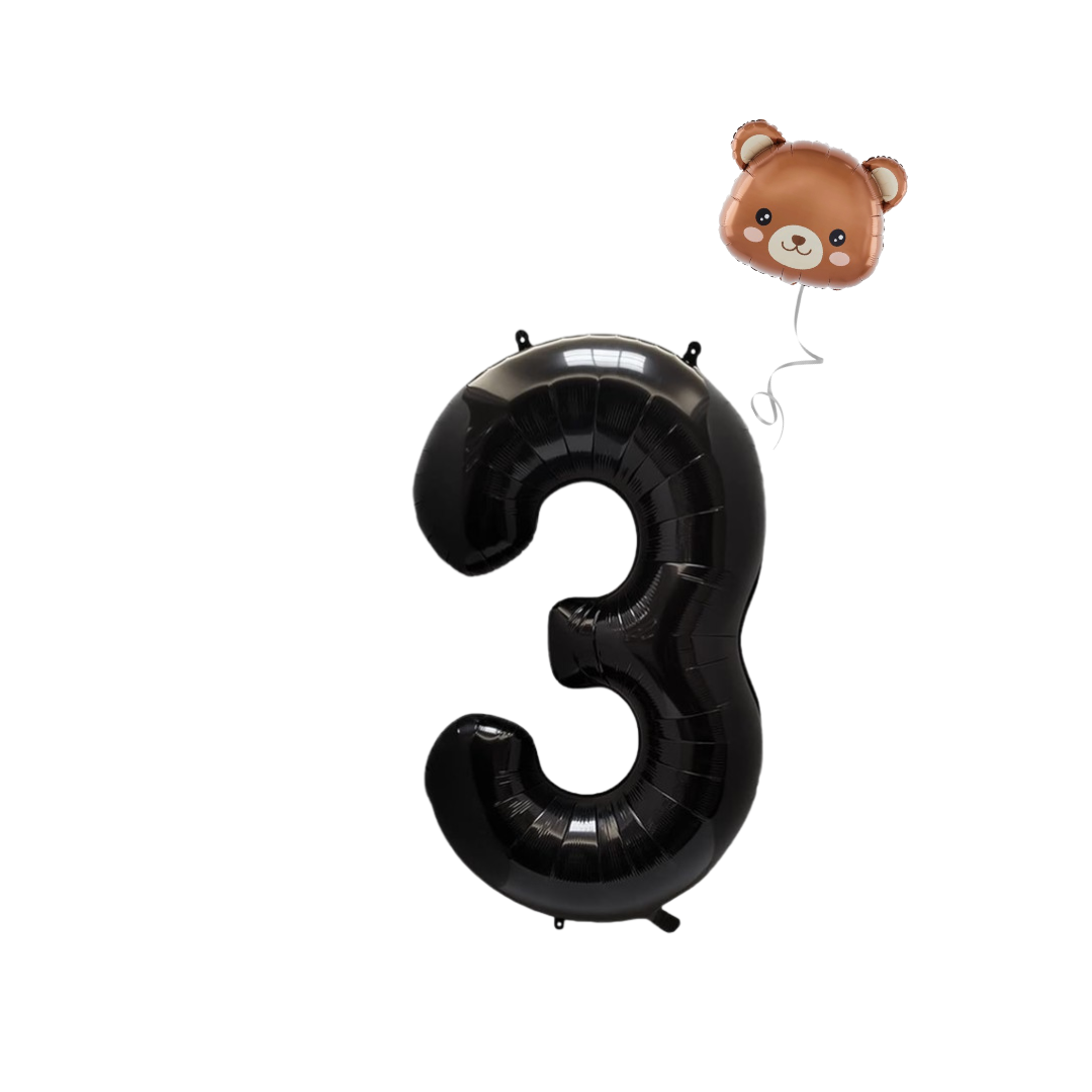 Baby Shower teddy Bear Balloons Set 40" BLACK Numbers pack 1st 2nd 3rd birthday