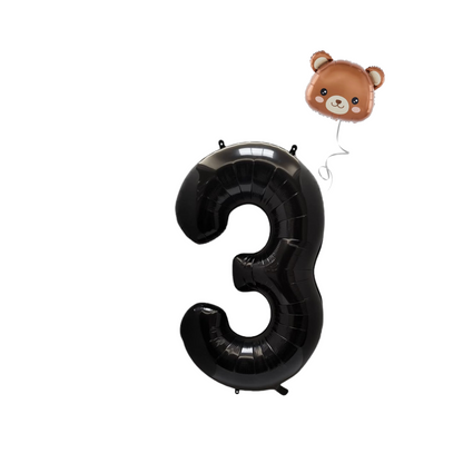Baby Shower teddy Bear Balloons Set 40" BLACK Numbers pack 1st 2nd 3rd birthday