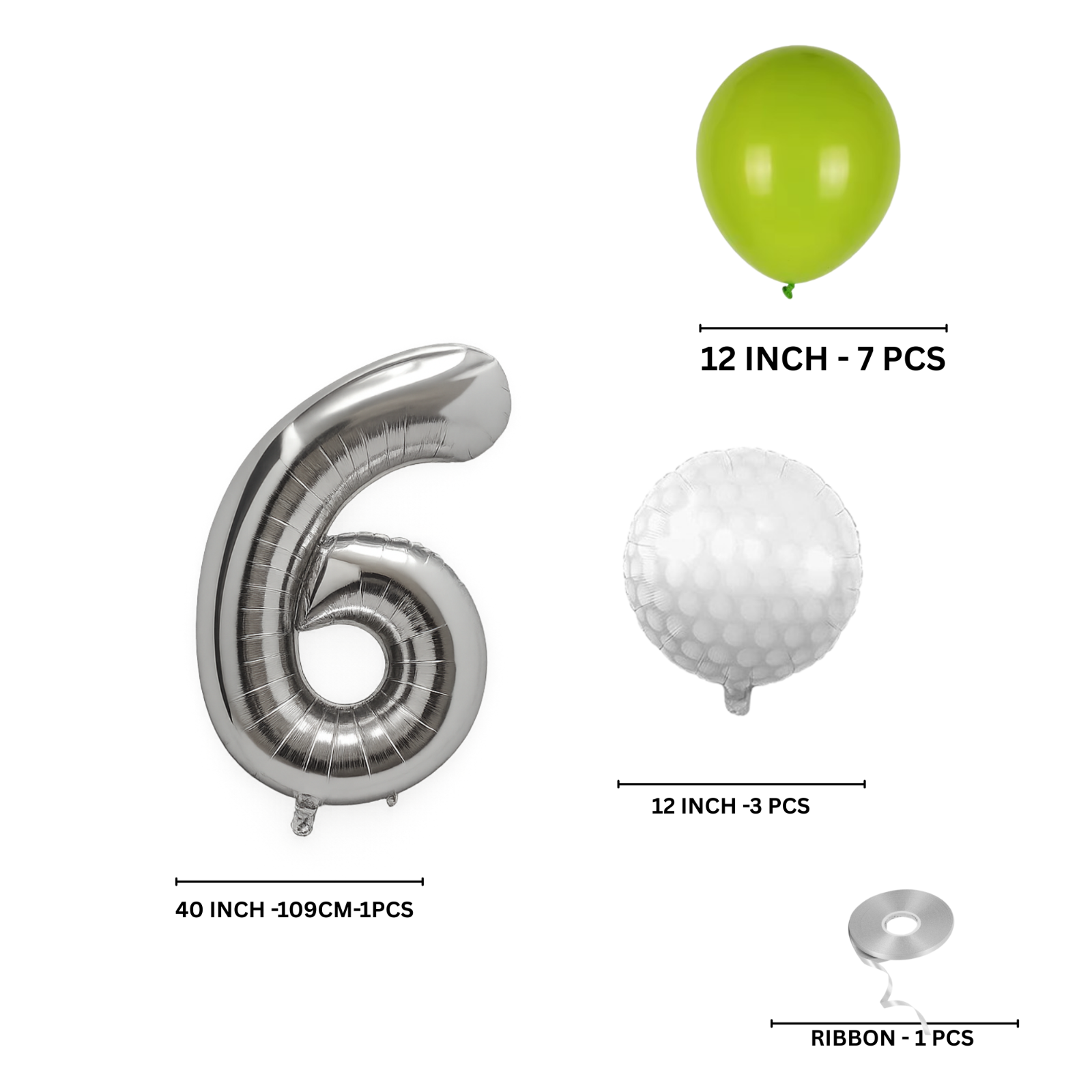 0-9 Golf Birthday Balloons Decoration Set | silver Foil Numbers + Golf Balloons