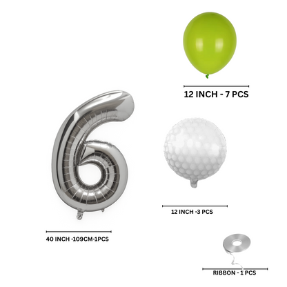 0-9 Golf Birthday Balloons Decoration Set | silver Foil Numbers + Golf Balloons