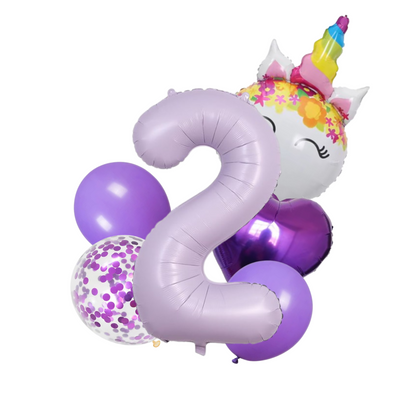 Unicorn Number Balloon Set 0–9 Purple 40" Foil Balloons for Girls Birthday Party