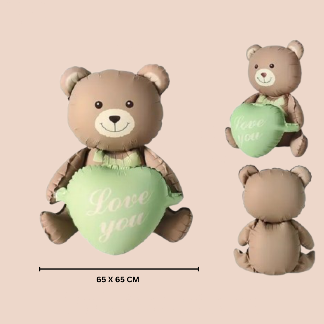 3D Matte Heart Bear Foil Balloon, Birthday, Valentine's Day, Baby Shower