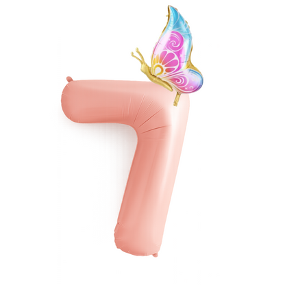 Birthday Balloon – Pink Foil Numbers with Colourful Butterfly – Girl