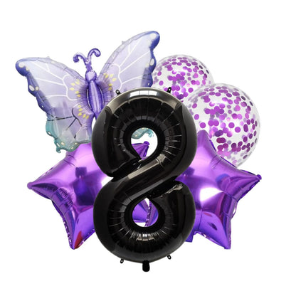 Purple Number 1 Balloon violet Set with Stars, Butterfly Confetti Balloon XL big