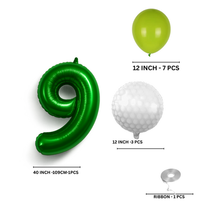 0-9 Golf Birthday Balloons Decoration Set | Green Foil Numbers + Golf Balloons
