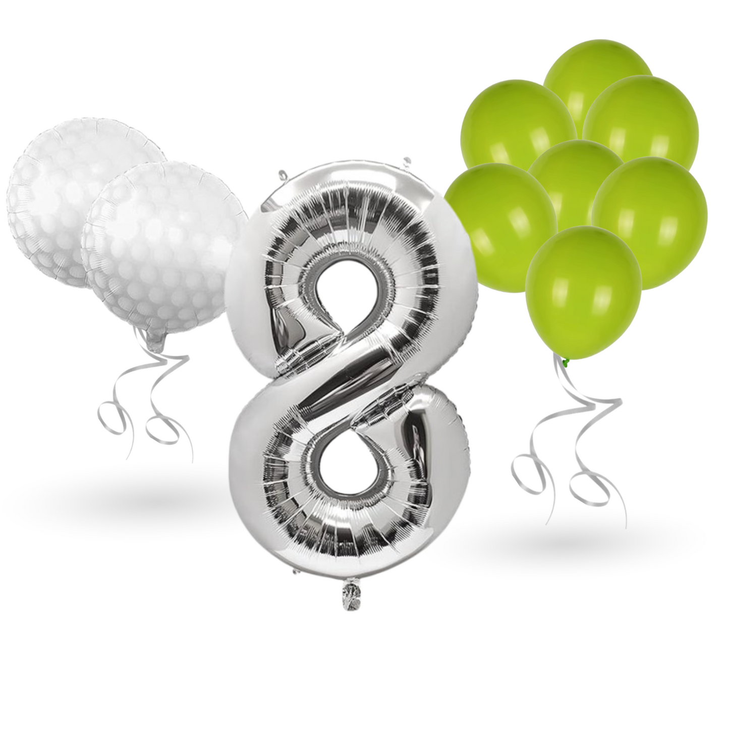 0-9 Golf Birthday Balloons Decoration Set | silver Foil Numbers + Golf Balloons