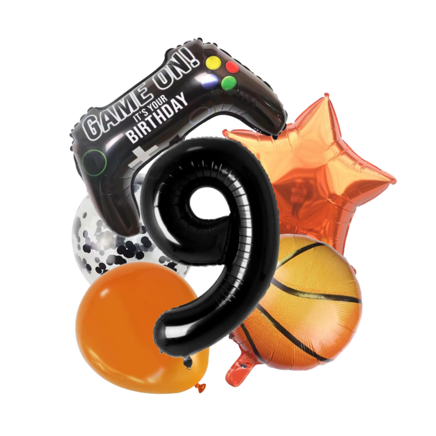 1-9 Birthday Balloon Set Gamer Sports Theme Foil Number Balloons Controller Bask