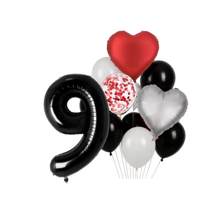 1st Anniversary Balloon Set  Black Number 1 Decoration for Couples, Party Supply