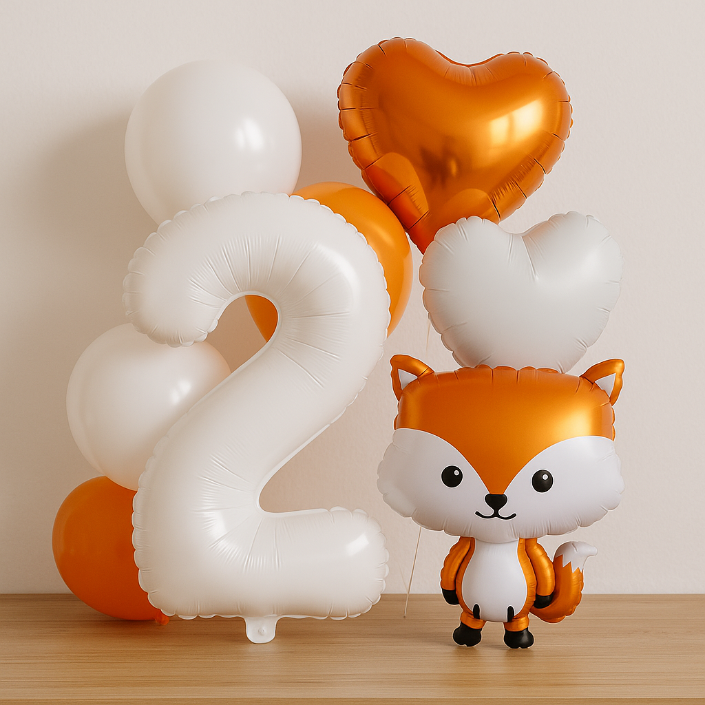 Woodland Balloon Set – Cute Fox + Numbers Balloons 0-9