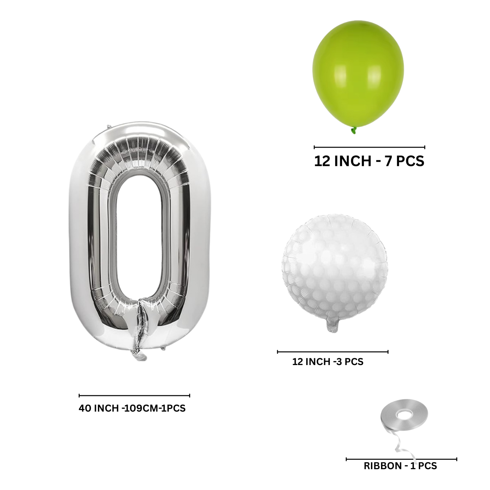 0-9 Golf Birthday Balloons Decoration Set | silver Foil Numbers + Golf Balloons