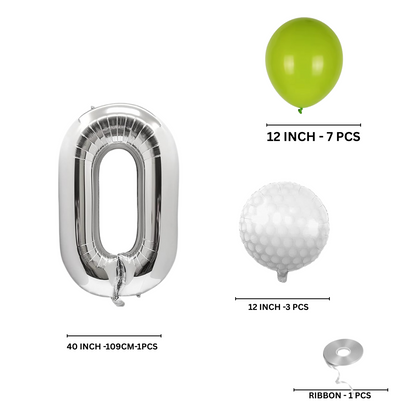 0-9 Golf Birthday Balloons Decoration Set | silver Foil Numbers + Golf Balloons