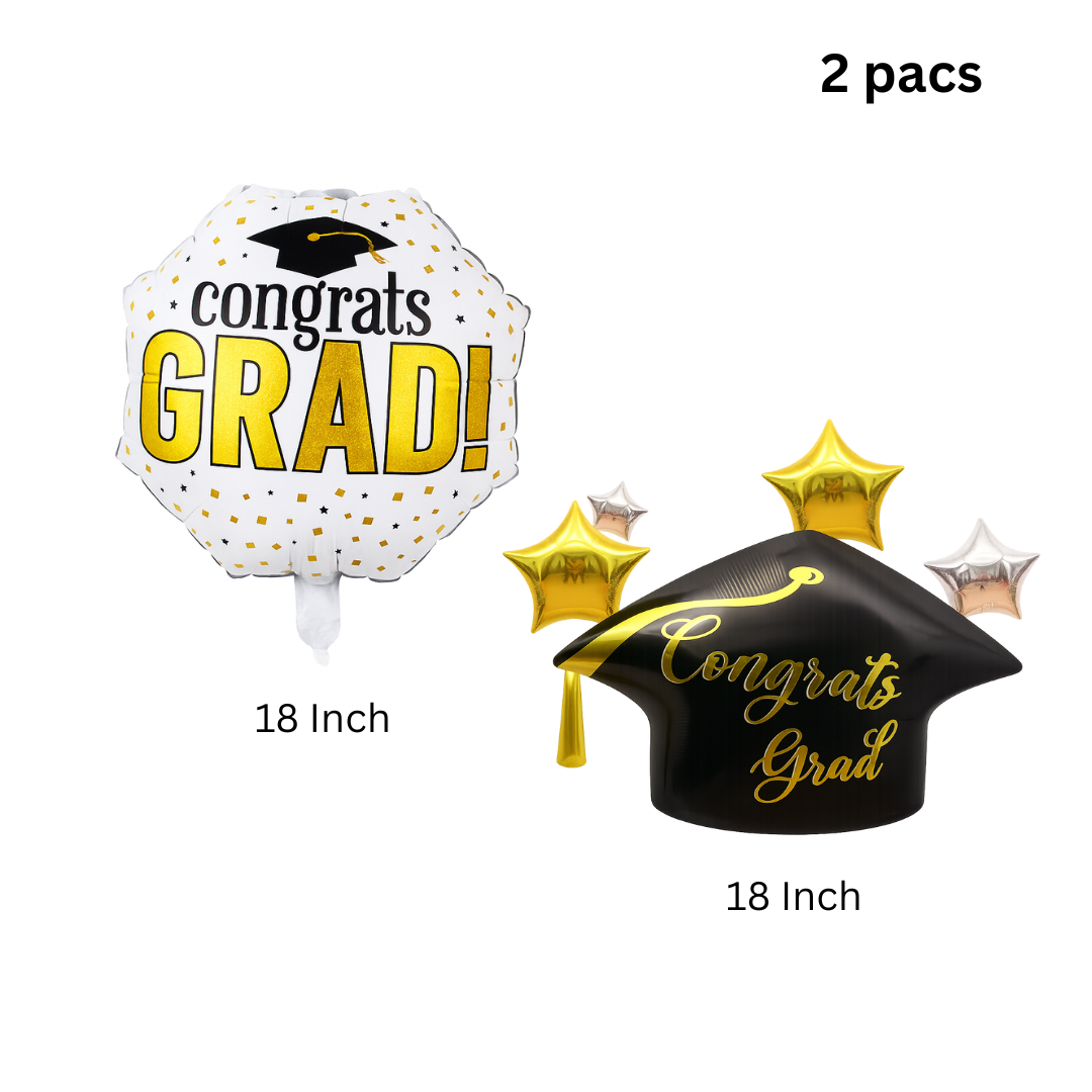 2pcs Congrats Grad Balloons 18" – Graduation Party Foil Helium Decorations
