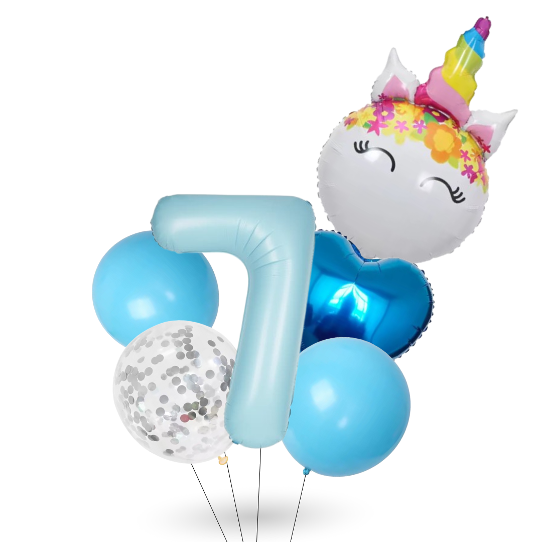 Unicorn Number Balloon Set 0–9 Blue – 40" Foil Birthday Balloons for Girls Party