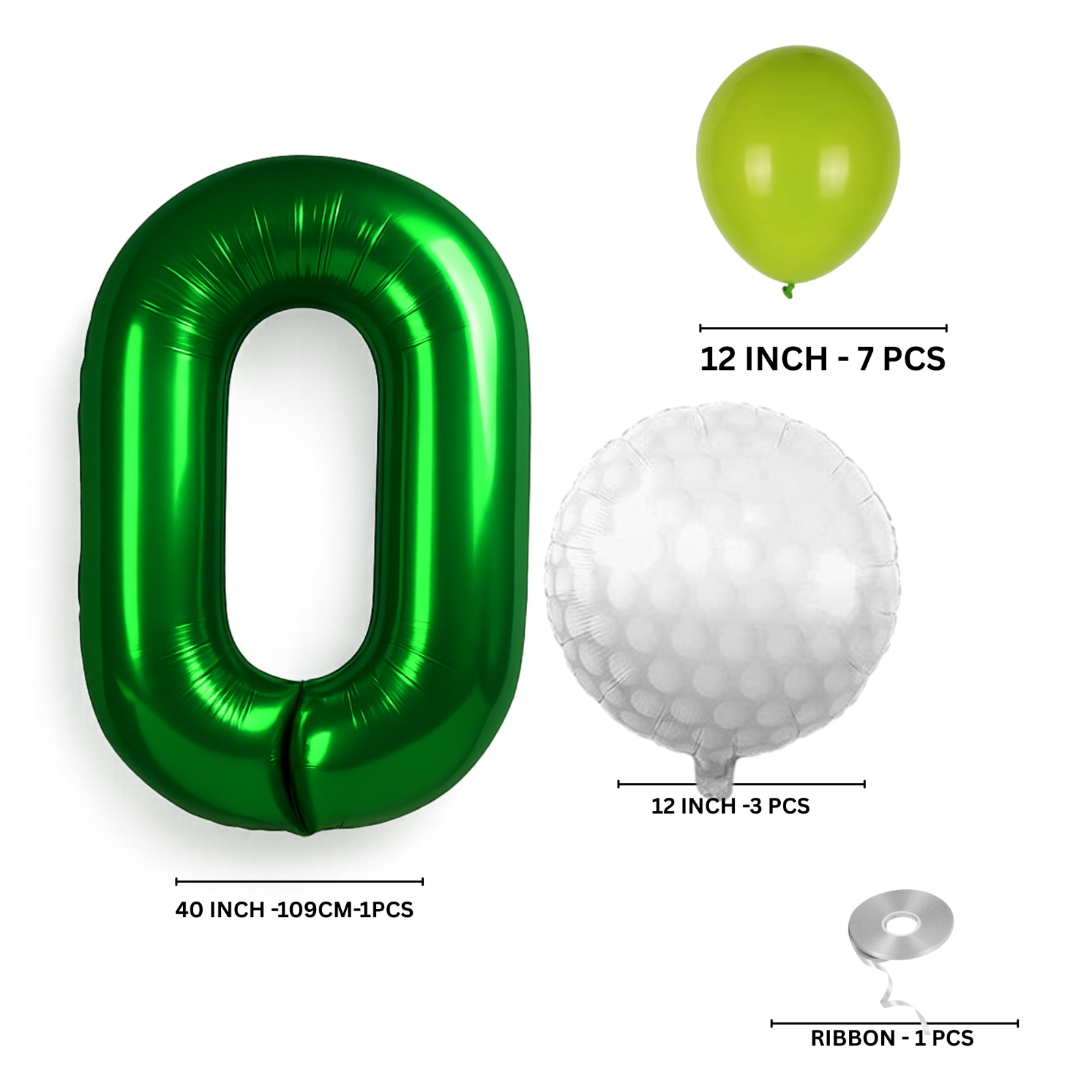 0-9 Golf Birthday Balloons Decoration Set | Green Foil Numbers + Golf Balloons