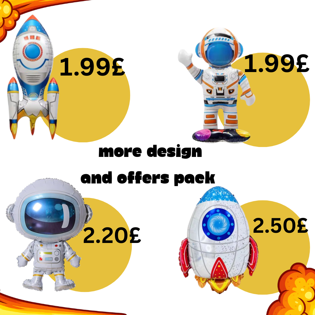 Astronaut Rocket Balloons Set | Space Party Decor | Galaxy Foil Stars spaceman
