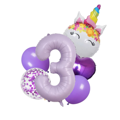 Unicorn Number Balloon Set 0–9 Purple 40" Foil Balloons for Girls Birthday Party