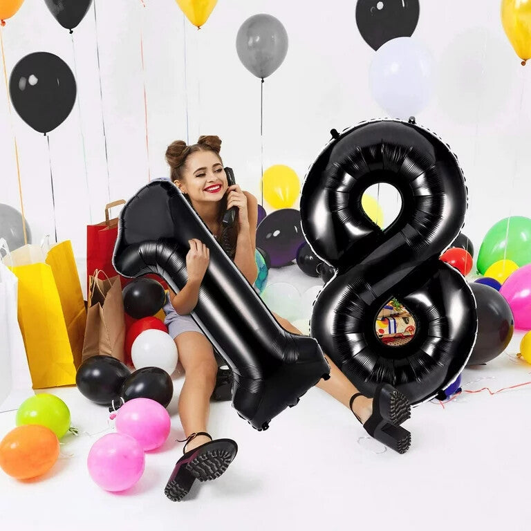 40" Black Number Balloons Foil Helium/Air | Giant Self Inflating Birthday Party
