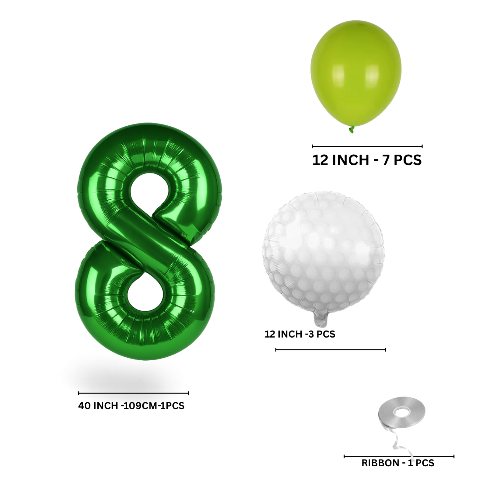 0-9 Golf Birthday Balloons Decoration Set | Green Foil Numbers + Golf Balloons