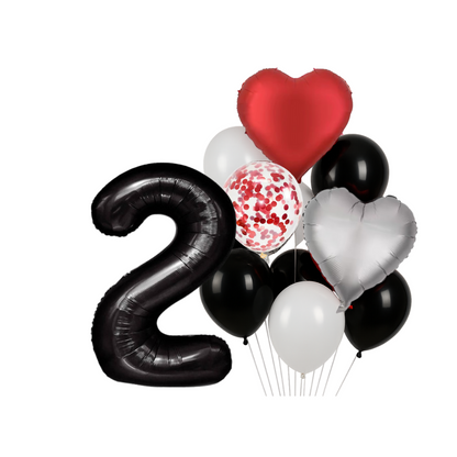 1st Anniversary Balloon Set  Black Number 1 Decoration for Couples, Party Supply