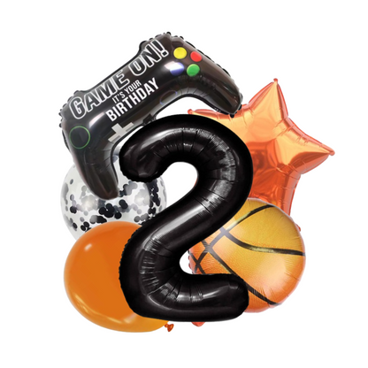 1-9 Birthday Balloon Set Gamer Sports Theme Foil Number Balloons Controller Bask