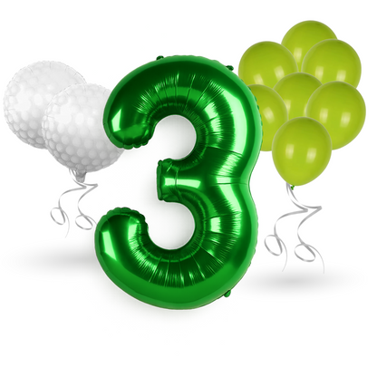 0-9 Golf Birthday Balloons Decoration Set | Green Foil Numbers + Golf Balloons