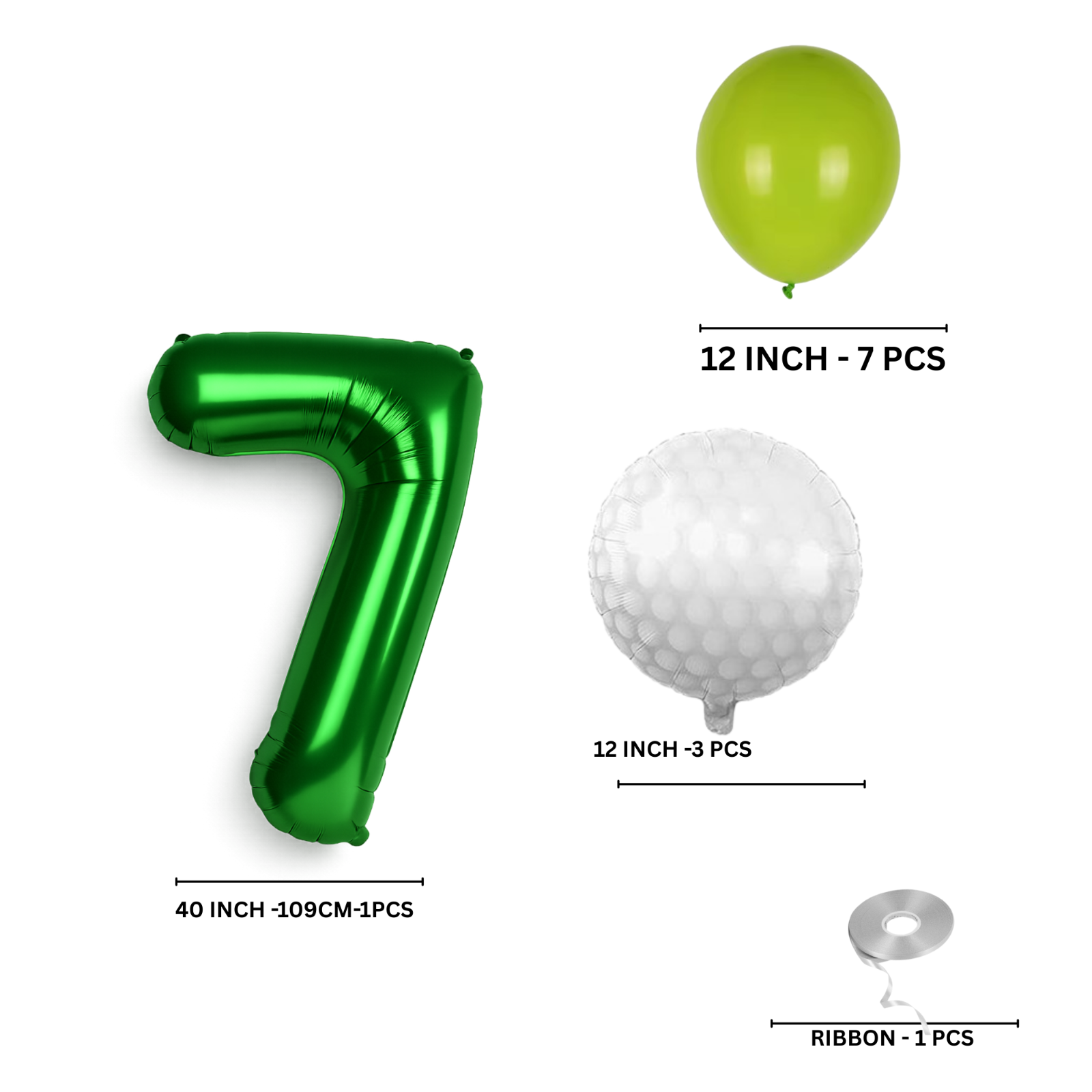 0-9 Golf Birthday Balloons Decoration Set | Green Foil Numbers + Golf Balloons