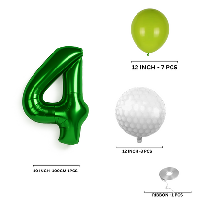 0-9 Golf Birthday Balloons Decoration Set | Green Foil Numbers + Golf Balloons
