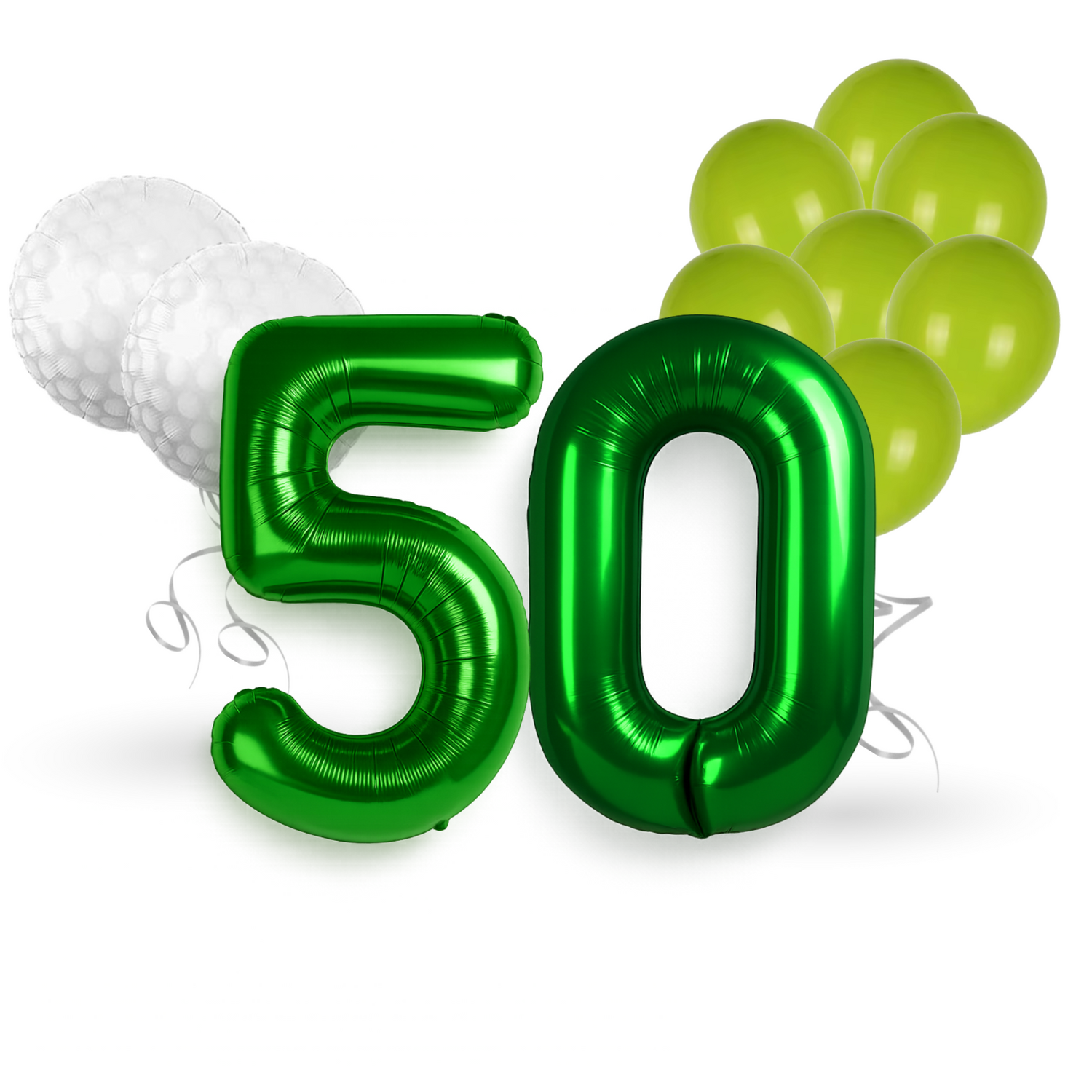 50th Golf Birthday Balloons Decoration Set | Green Foil Numbers + Golf Balloons