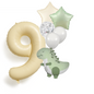 Dinosaur Birthday Balloons Set  40" Beige Number + Green Dinosaur Foil + Pastel
