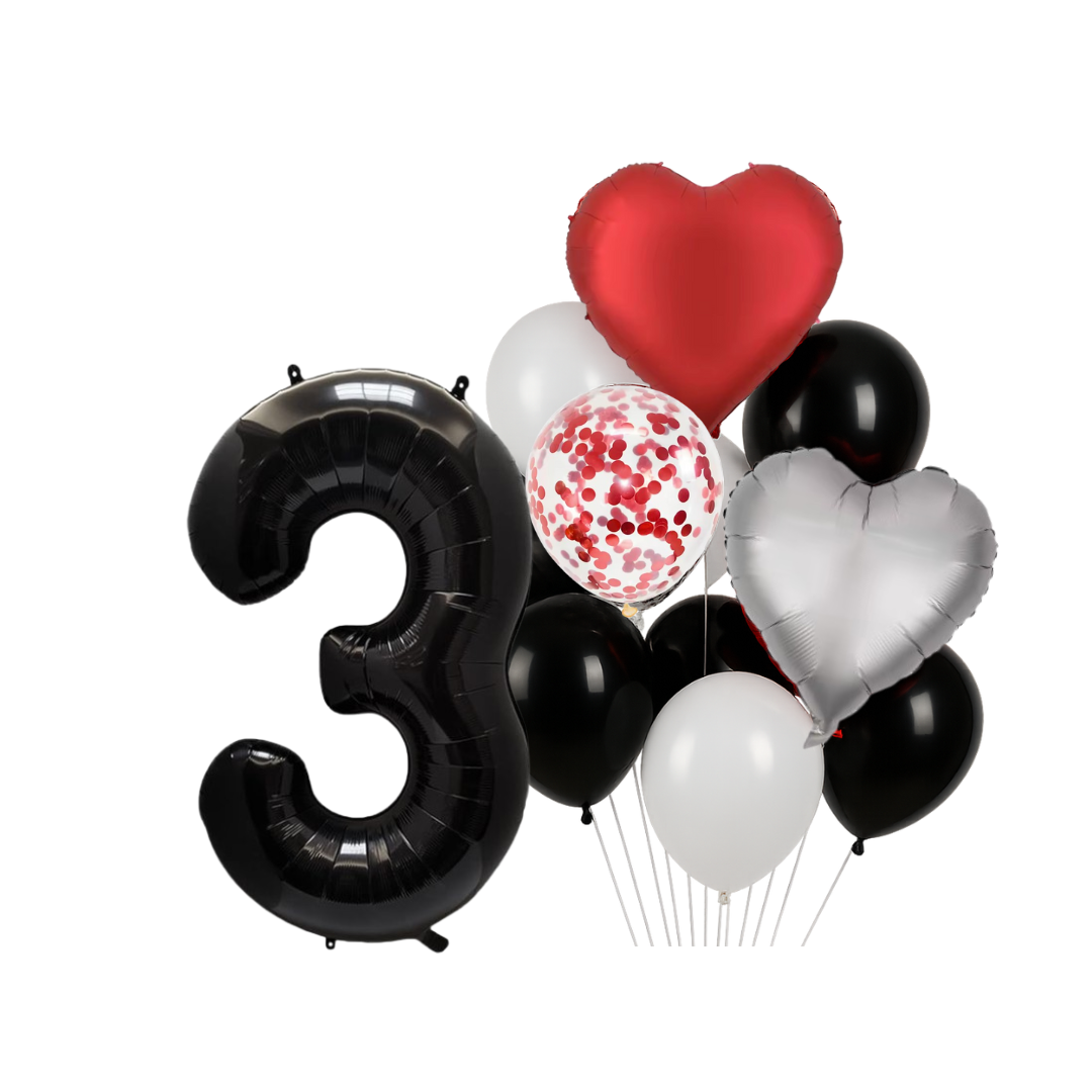1st Anniversary Balloon Set  Black Number 1 Decoration for Couples, Party Supply