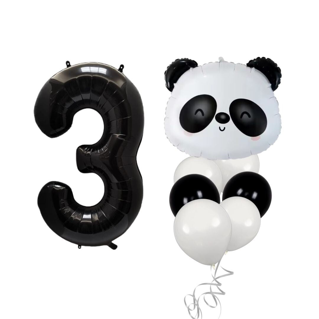 Panda Balloon Set Kids Birthday Party Decor with Number 0-9 Black White Balloons