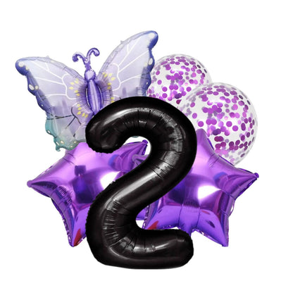 Purple Number 1 Balloon violet Set with Stars, Butterfly Confetti Balloon XL big