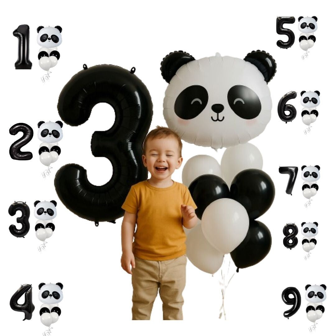 Panda Balloon Set Kids Birthday Party Decor with Number 0-9 Black White Balloons