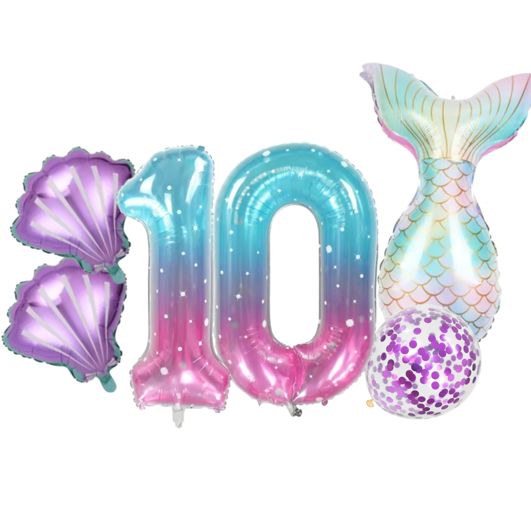 40 Inch Jellyfish Balloon Kit – Mermaid Foil Shells & Tail – Birthday Party Supp
