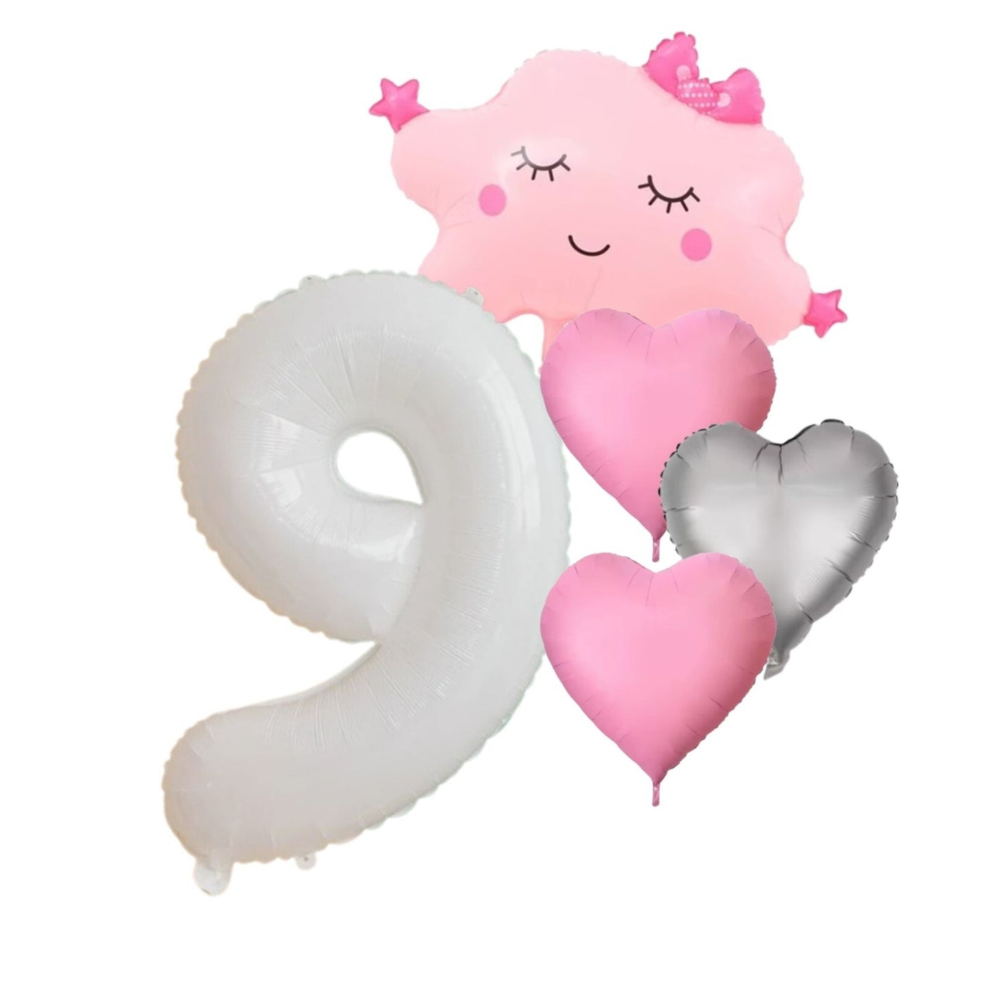Foil Number Balloons Set 1-9 Helium Balloons for Girls Birthday Pink & Silver