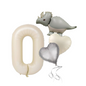 1-9 Birthday Dinosaur Balloon Set – Beige Numbers + Heart & Dino Foil Balloons