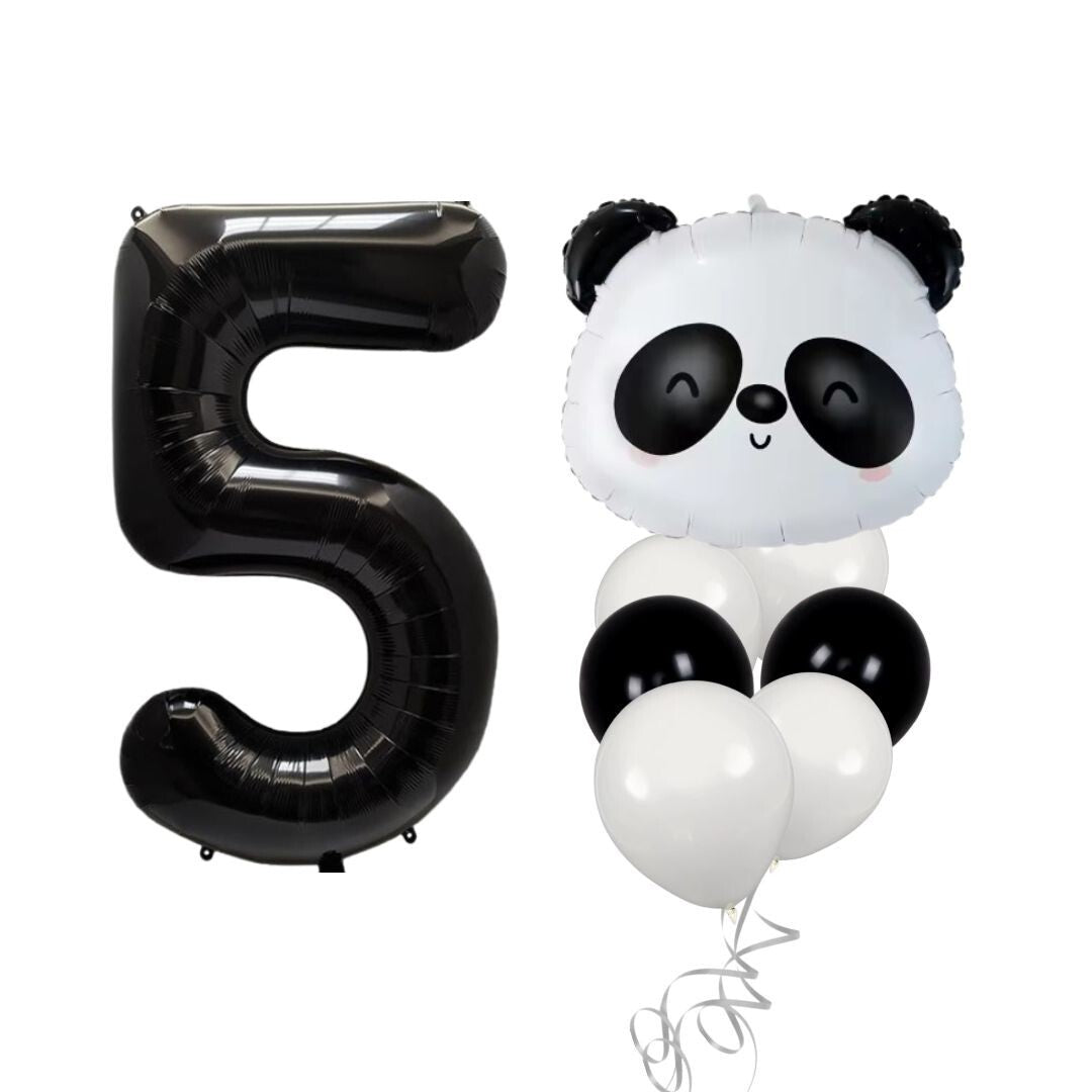 Panda Balloon Set Kids Birthday Party Decor with Number 0-9 Black White Balloons