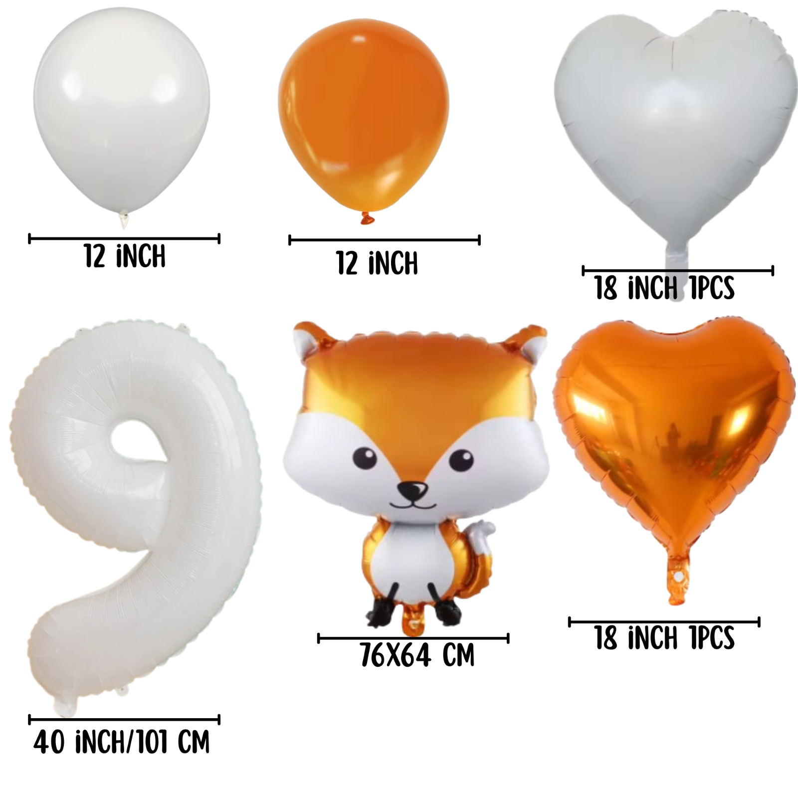 Woodland Balloon Set – Cute Fox + Numbers Balloons 0-9