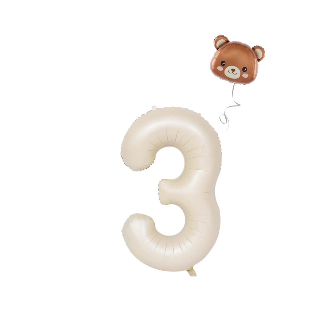 Baby Shower teddy Bear Balloons Set 40" BEIGE Numbers pack 1st 2nd 3rd birthday