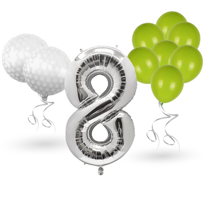 0-9 Golf Birthday Balloons Decoration Set | silver Foil Numbers + Golf Balloons