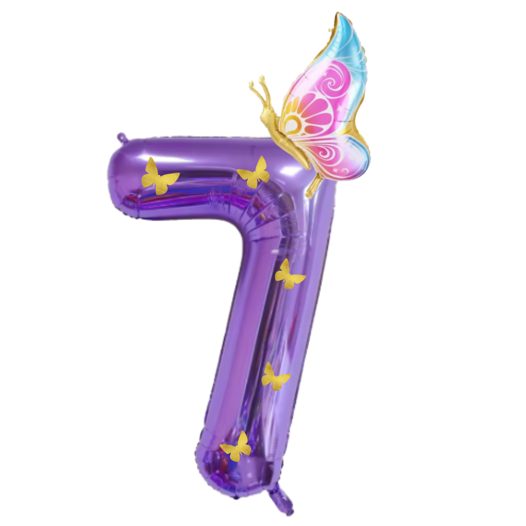 Purple Foil Number Balloons 10 to 1 – Giant 40” Balloons with Golden Butterflies