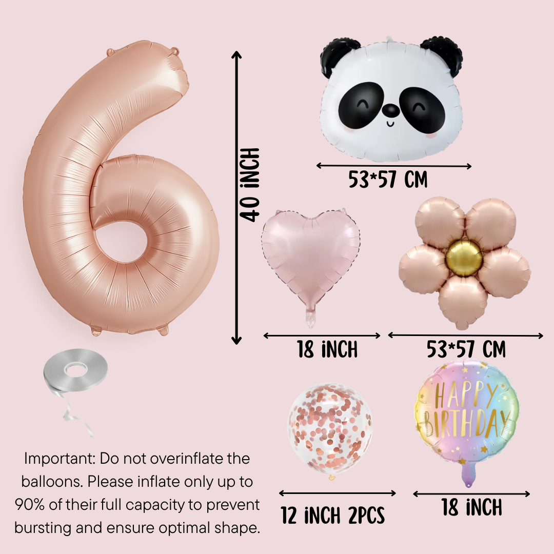 1st -9th Birthday Balloons Girl Set – Panda, Rose Gold Number, Party Decorations
