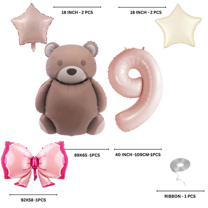 1st Birthday Balloon pink teddy Bear & Star Foil Baby girl rose Party Decoration