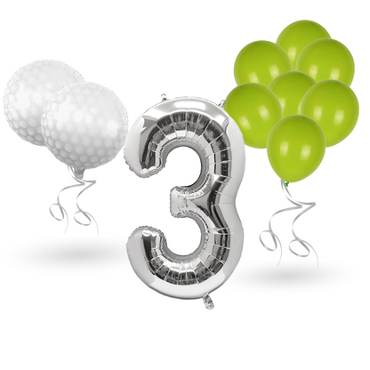 0-9 Golf Birthday Balloons Decoration Set | silver Foil Numbers + Golf Balloons