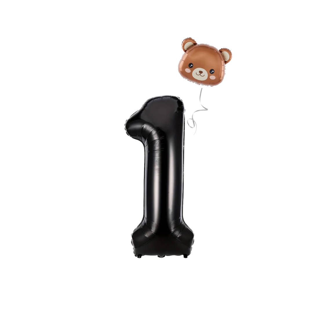 Baby Shower teddy Bear Balloons Set 40" BLACK Numbers pack 1st 2nd 3rd birthday