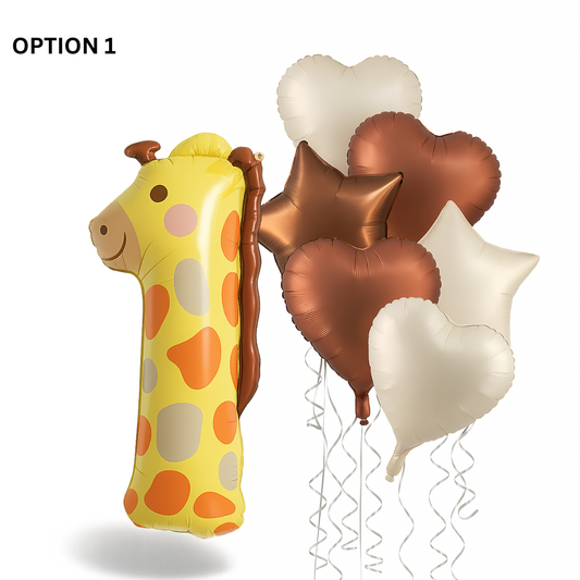 40" Giraffe Number 1 Balloon Set Safari Jungle 1st Birthday Decor Brown & Beige