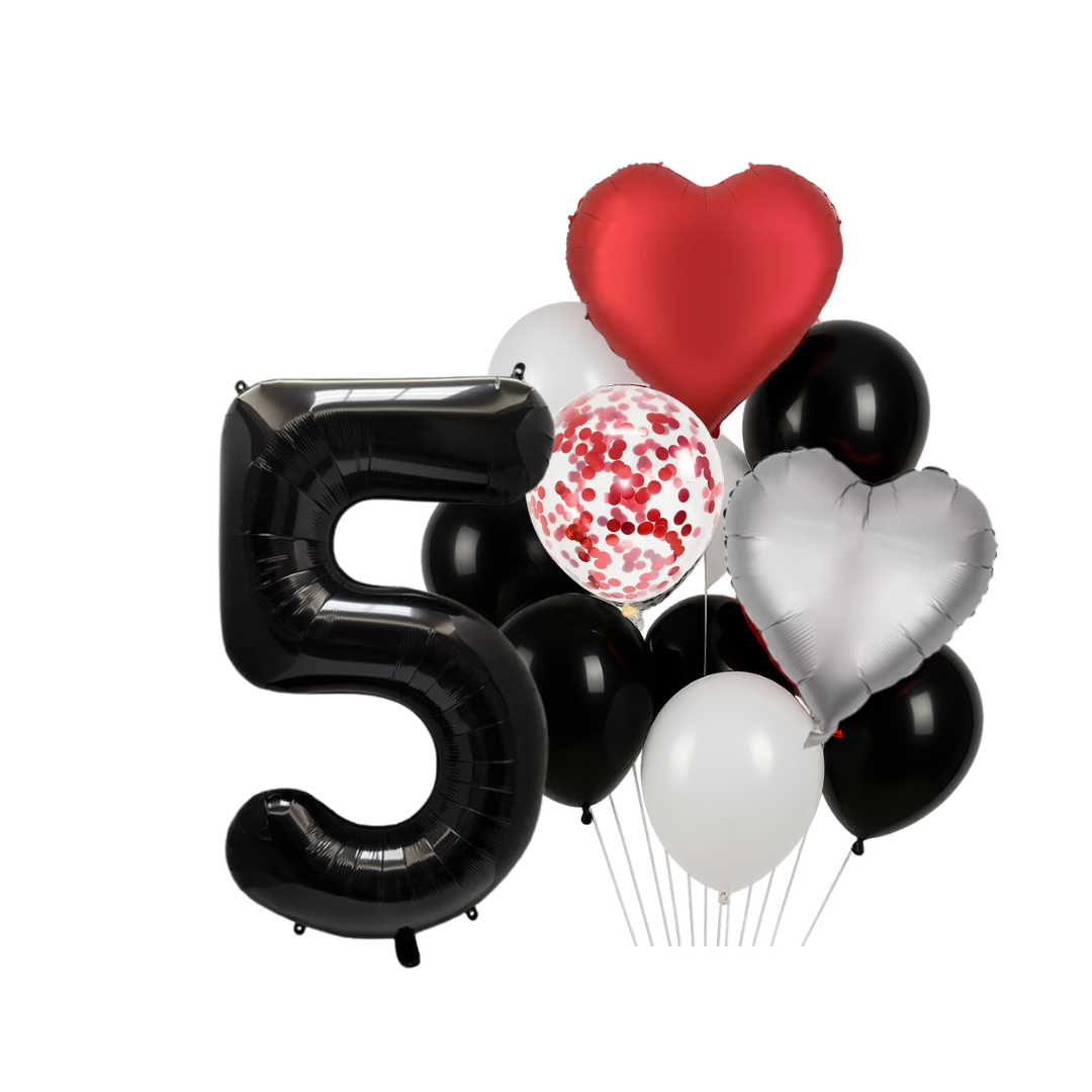 1st Anniversary Balloon Set  Black Number 1 Decoration for Couples, Party Supply