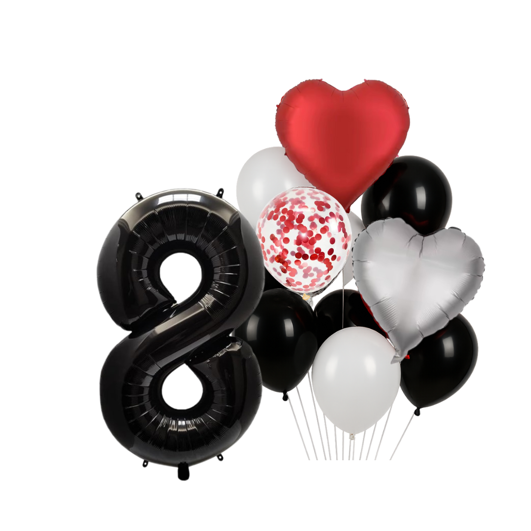 1st Anniversary Balloon Set  Black Number 1 Decoration for Couples, Party Supply